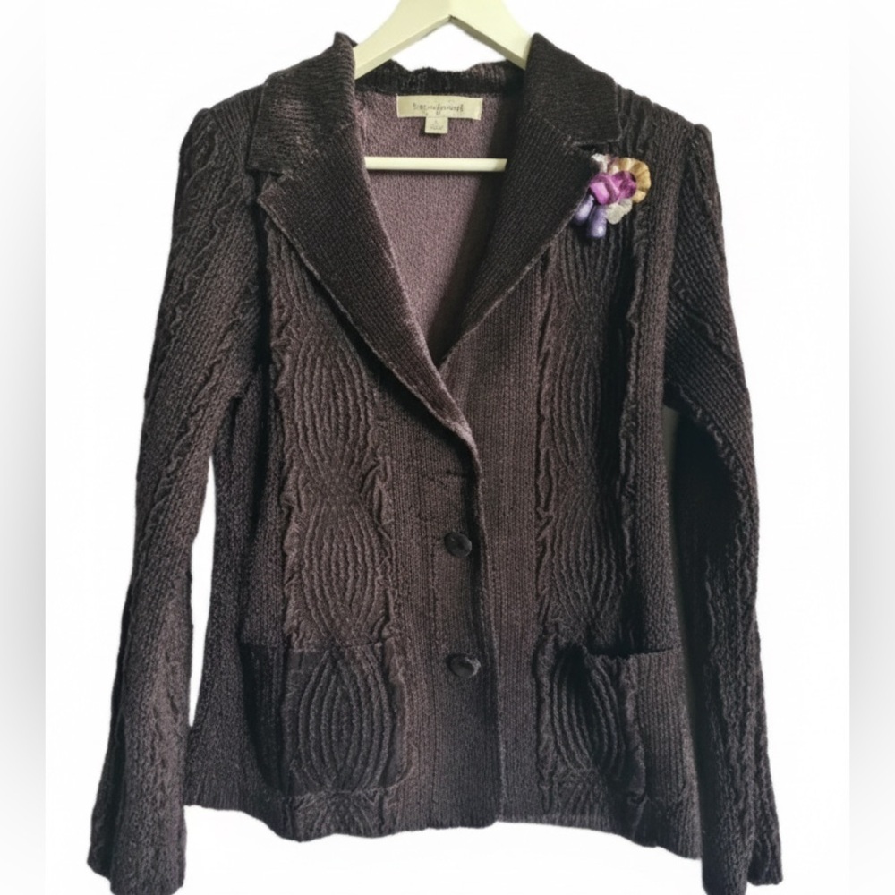 VINTAGE 80s - Harve’ Benard Purple Velour Long Sleeve Blazer w/Broach - Size 12 - Picture 2 of 9
